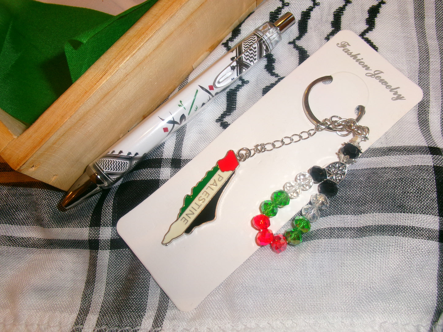 Porte-clé carte de la Palestine et perles