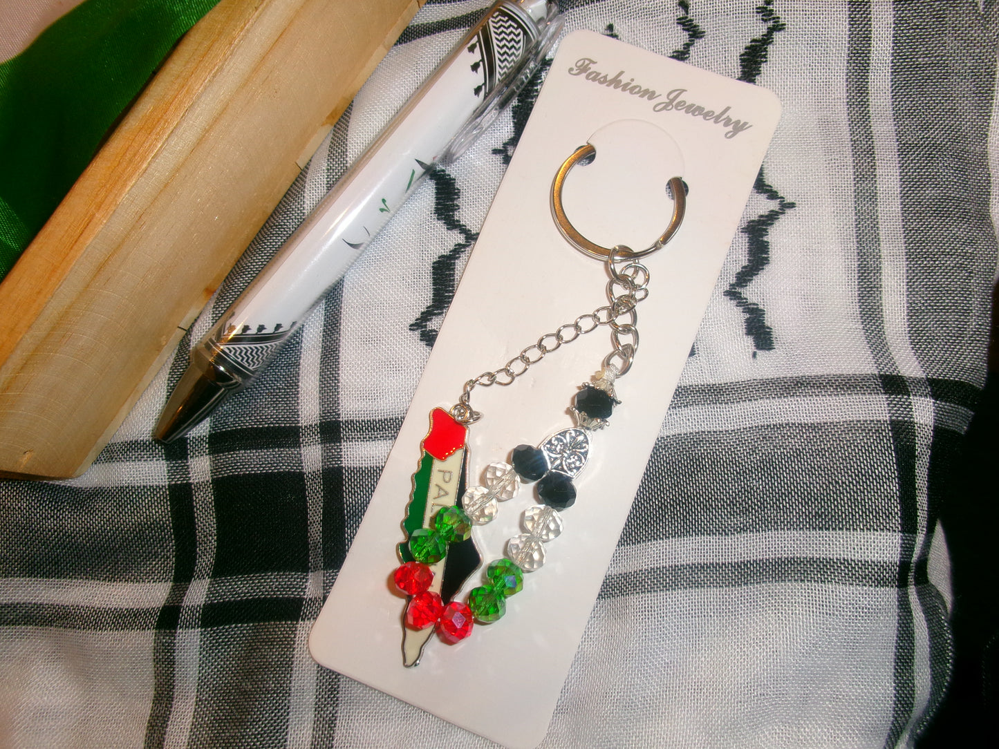 Porte-clé carte de la Palestine et perles