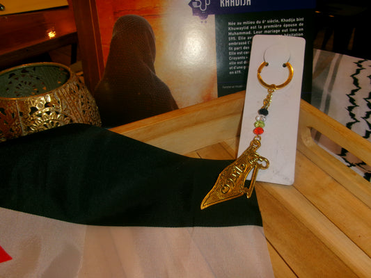 Porte clé Doré Carte de la Palestine et clé