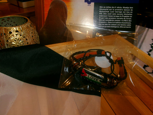 Bracelet tressé Drapeau palestinien avec pendentif