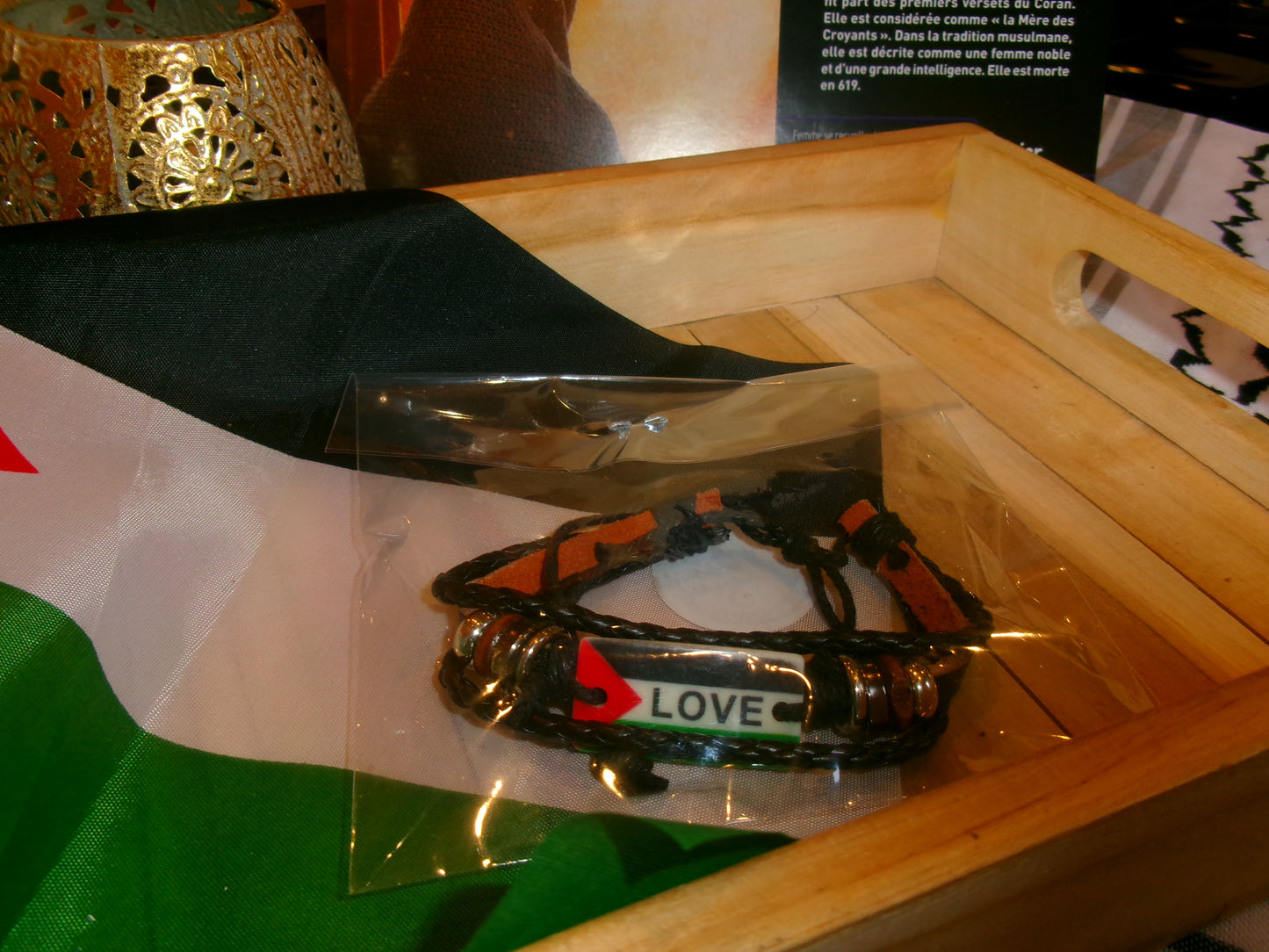 Bracelet tressé Drapeau palestinien avec pendentif