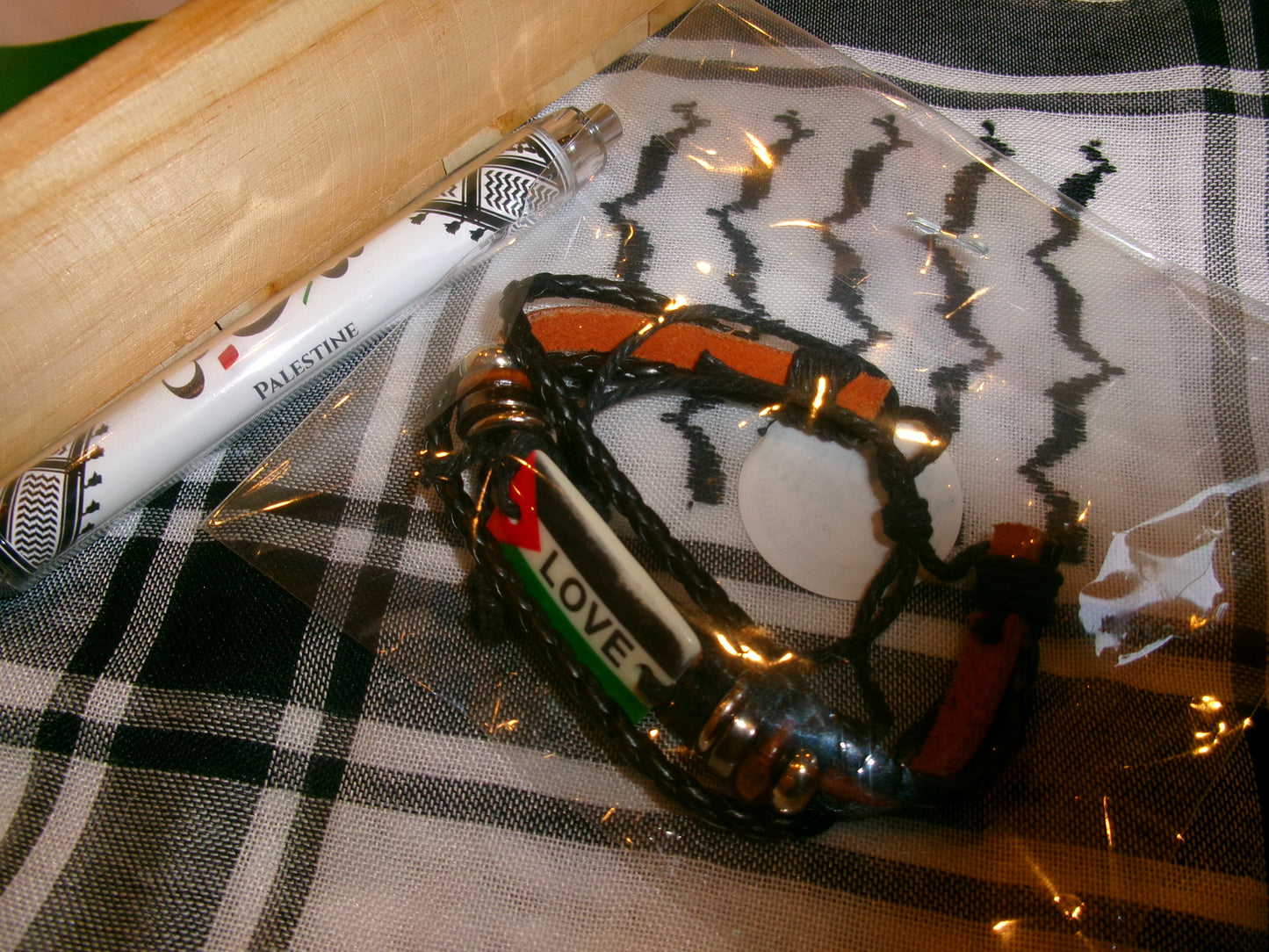 Bracelet tressé Drapeau palestinien avec pendentif